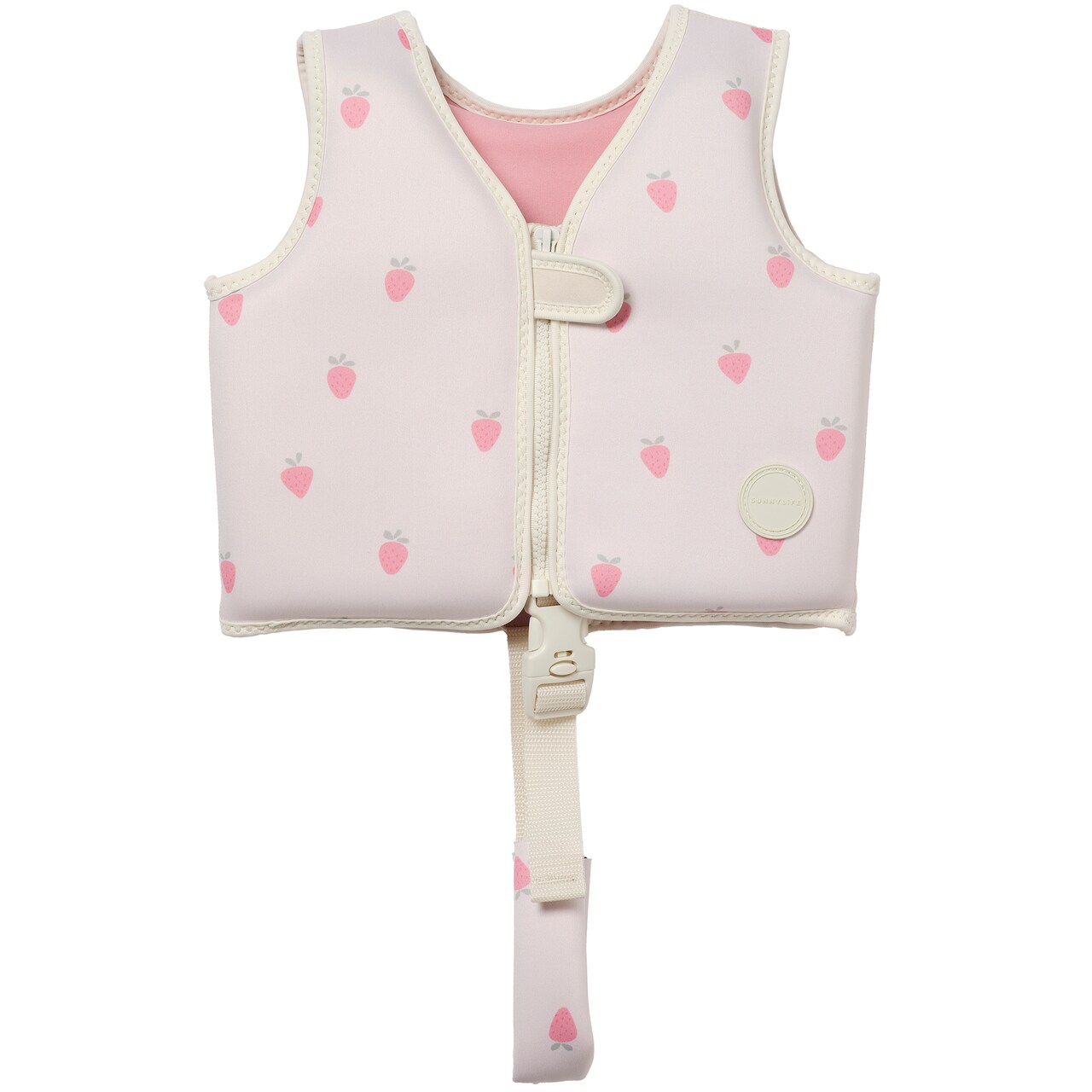 Sunnylife: Kids Swim Vest: Size 1-2 - Strawberry Sunshine - Children Up To 33lbs, Pool & Water Float Jacket, Zip Front, Safety Strap, Natural Rubber